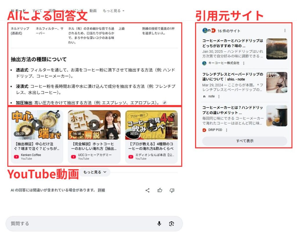 AIモードの表示例