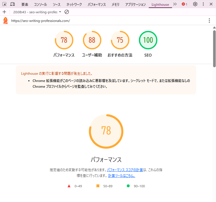 Lighthouseの分析レポート例